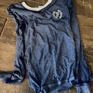 PINK Victoria's Secret Heather Navy Long Sleeve Tee with White Trim